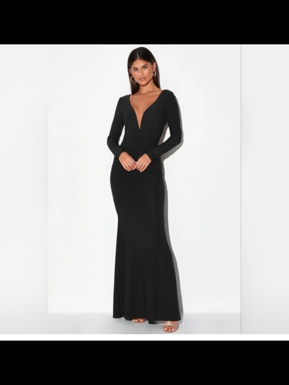 Lulus Glamorous In Glitter Black Long Sleeve Backless Maxi Dress